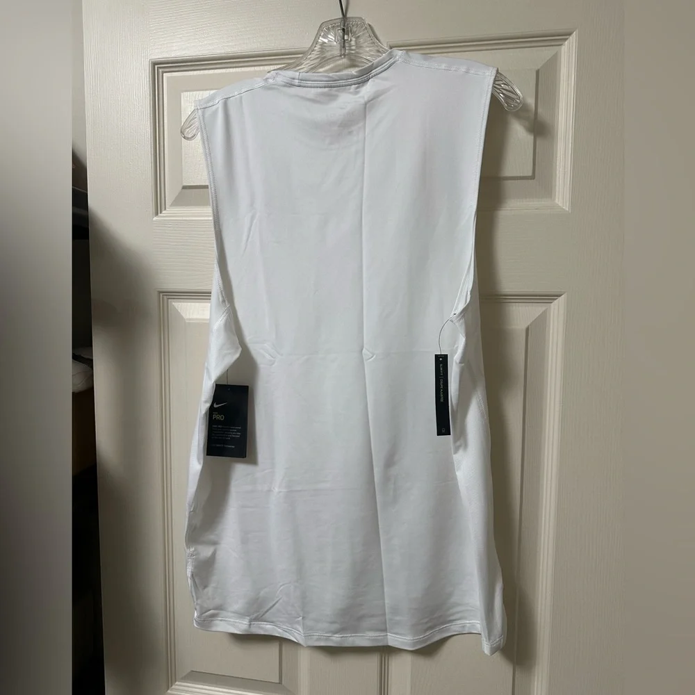 Nike White Sleeveless Dri-FIT Training Tank with Black Swoosh